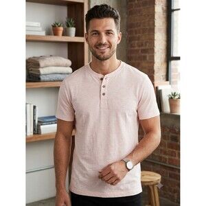 Weatherproof Vintage Mens XXL Pink Short Sleeve Henley T-Shirt Cotton Blend